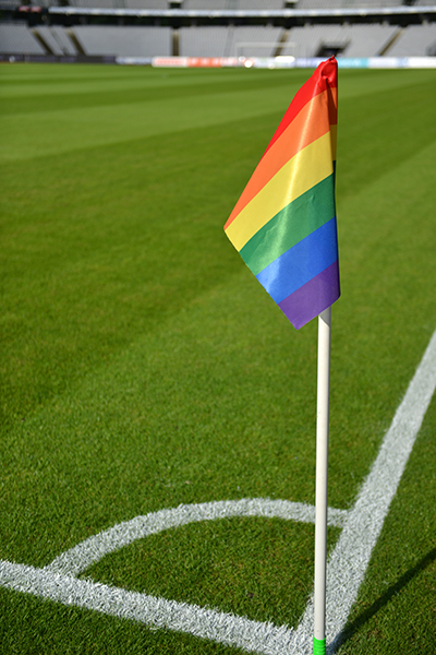 C4S-image-LGBT Rainbow Pride colours on a corner flag at a football field