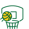 A basketball hoop and net with a ball just above the rim, about to drop through.