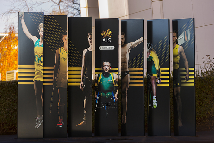 AIS signage outside the visitor centre with elite athletes 2016