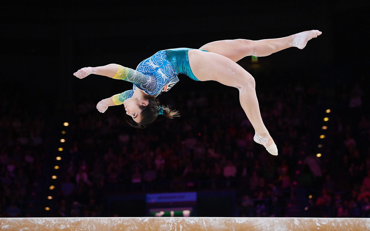 Australia's Georgia Godwin competes on balance beam during Women's Team Final and Individual Qualification at the Birmingham 2022 Commonwealth Games. Photo: Getty Images
