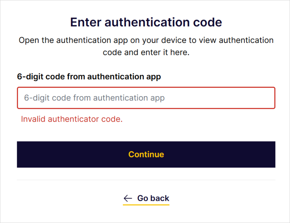 Sport Connect - Incorrect authenticator code