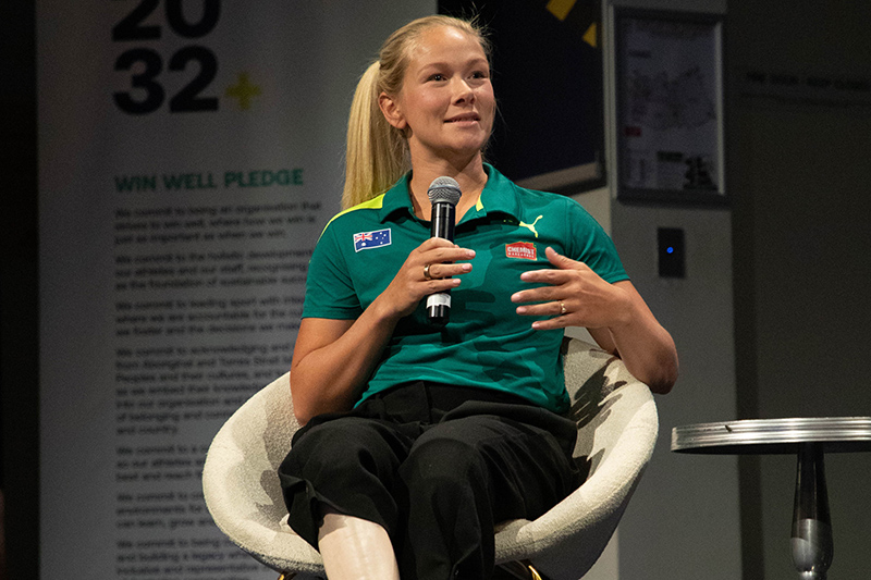 Vanessa Low speaking during a question and answer session
