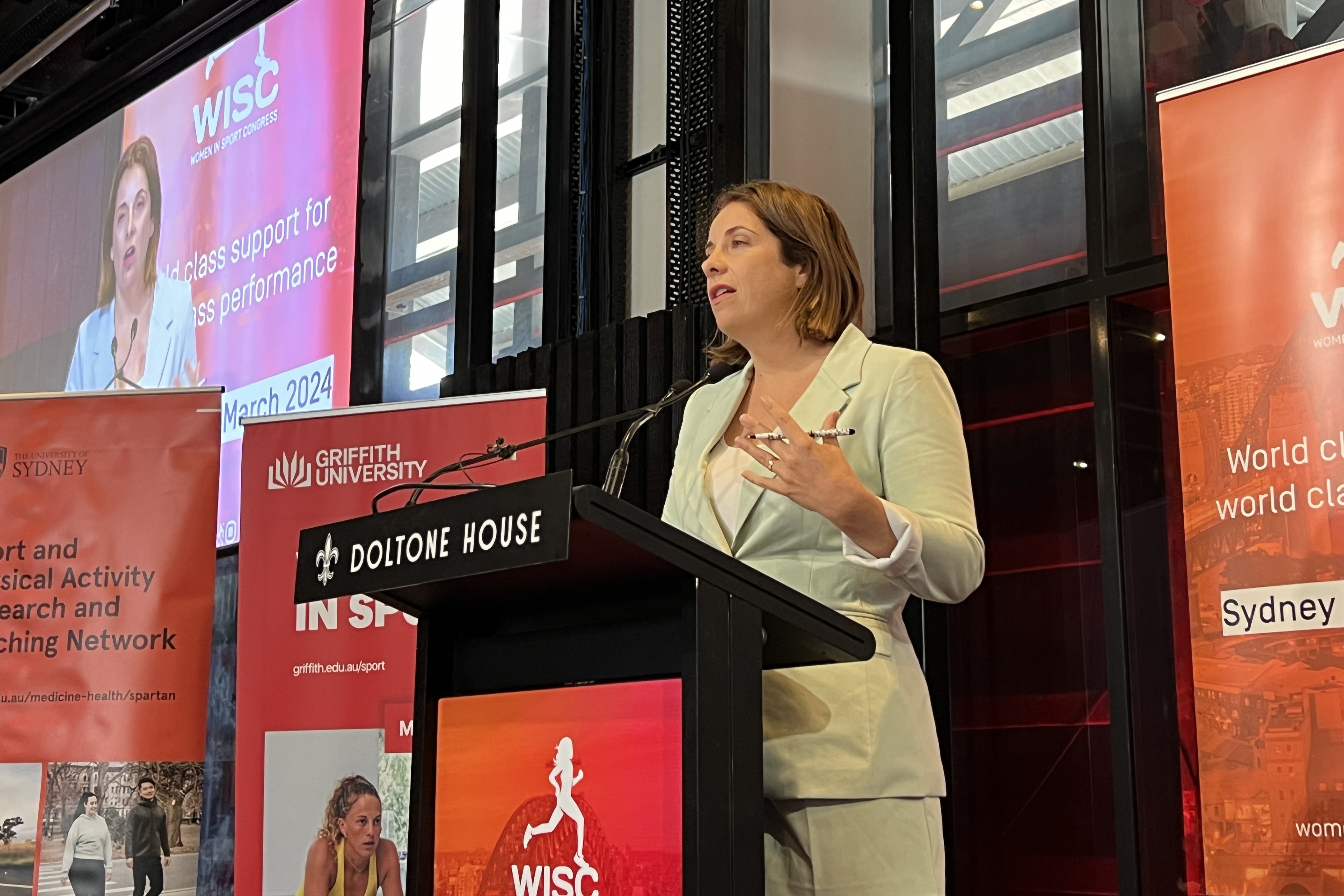 Minister for Sport Anika Wells, MP, speaks during WISC in Sydney.