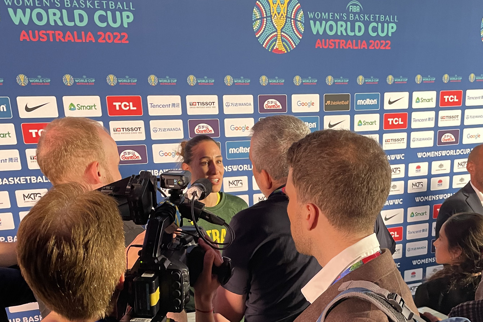 Bec Allen of the Opals speaks to media at the FIBA Women's Basketball World Cup in Sydney.
