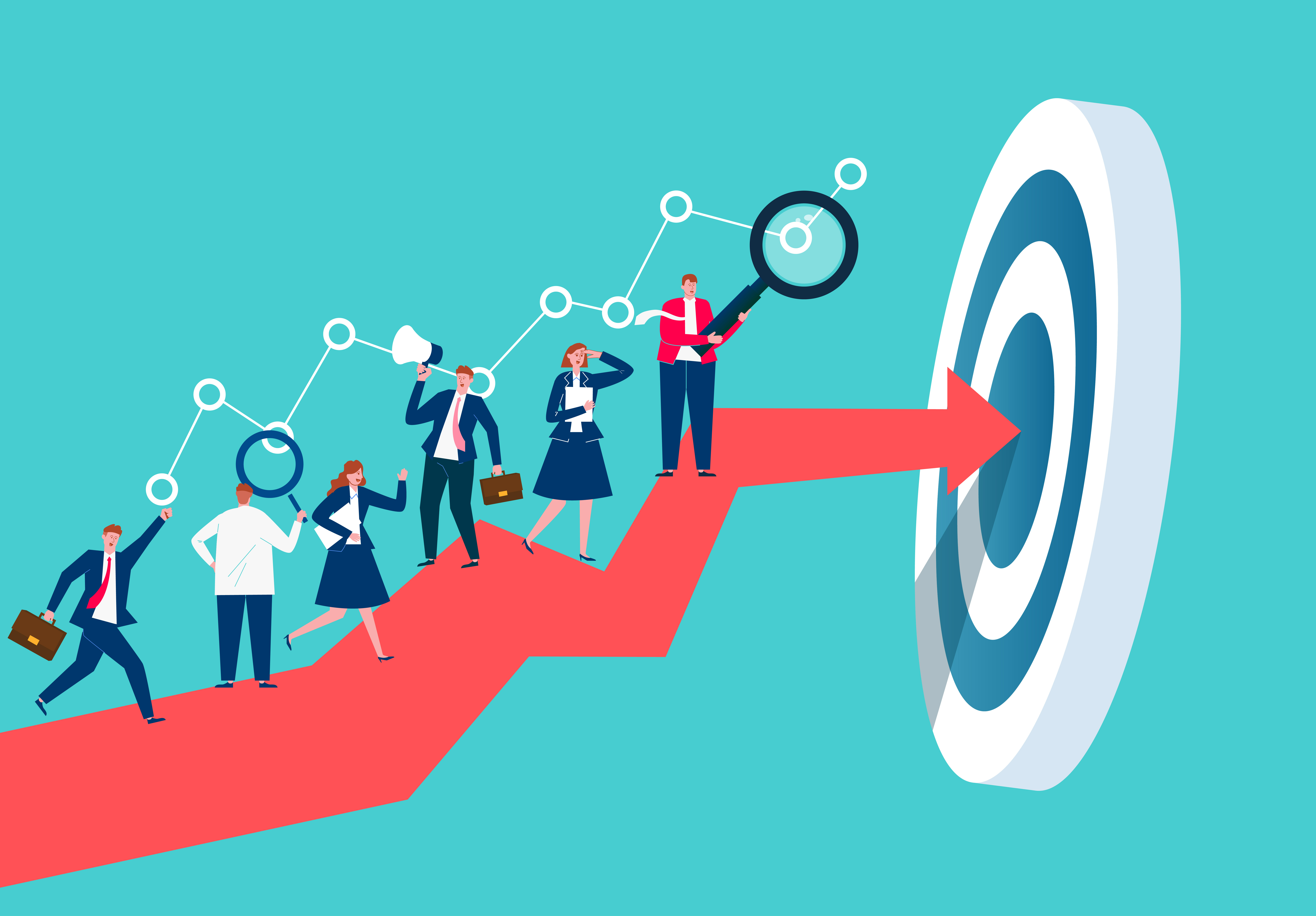 Business people reaching a target