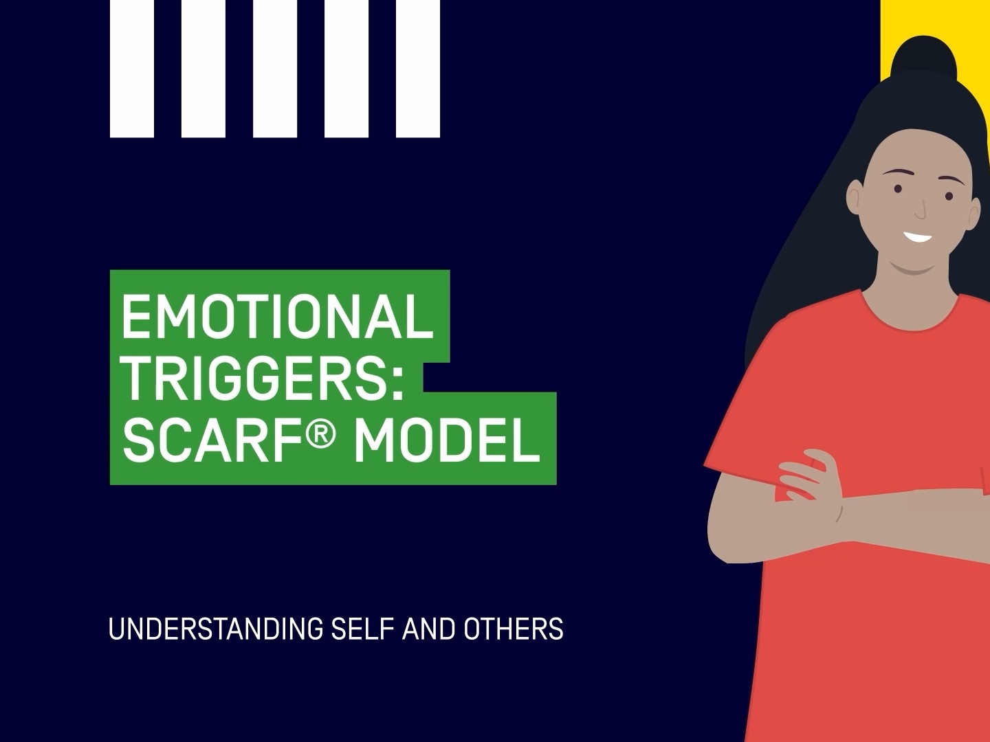 Graphic titled “Emotional Triggers: SCARF® Model” with an illustration of a person, introducing a topic on understanding self and others.