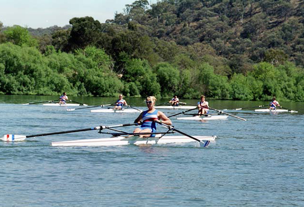 AIS Rowing athletes training on Lake Burley Griffin
