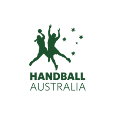 The logo for HandBall Australia which shows two people playing handball using illustrations