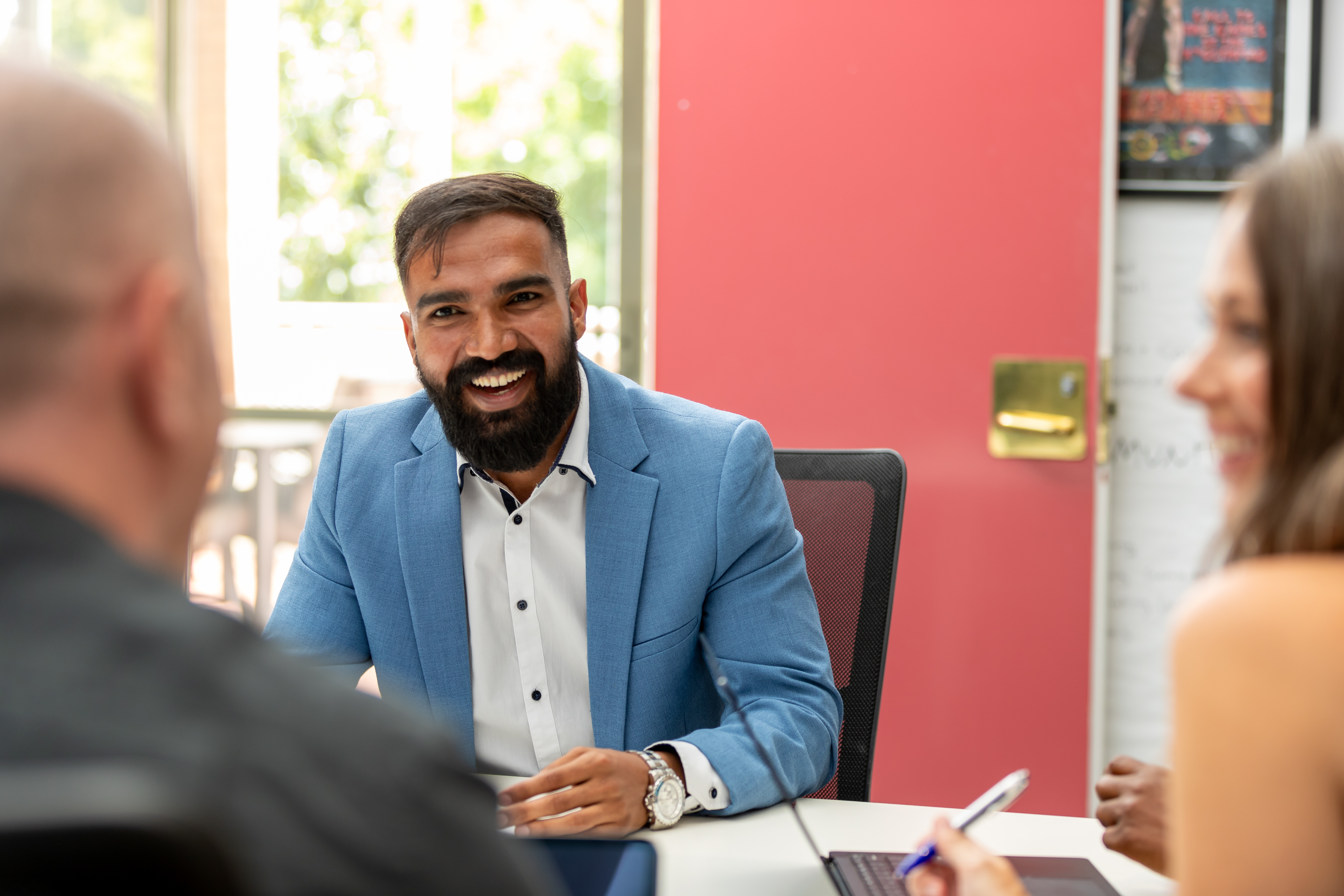 The players course tile man presenting to directors