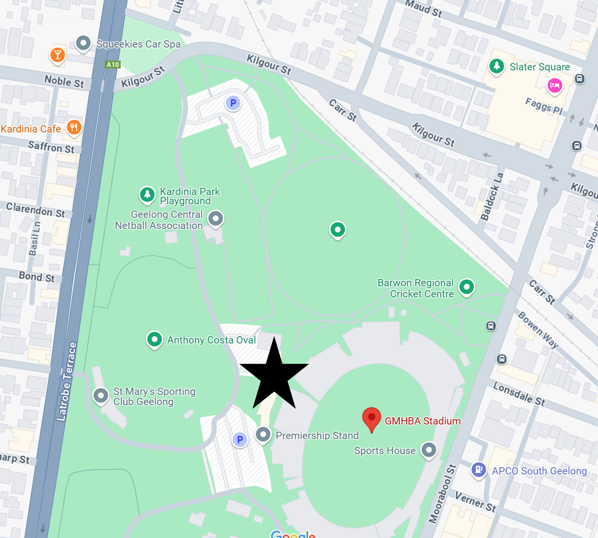 Map with a star to indicate location