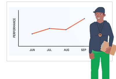 coach in front of a board with a graph