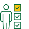 A person standing next to three check boxes