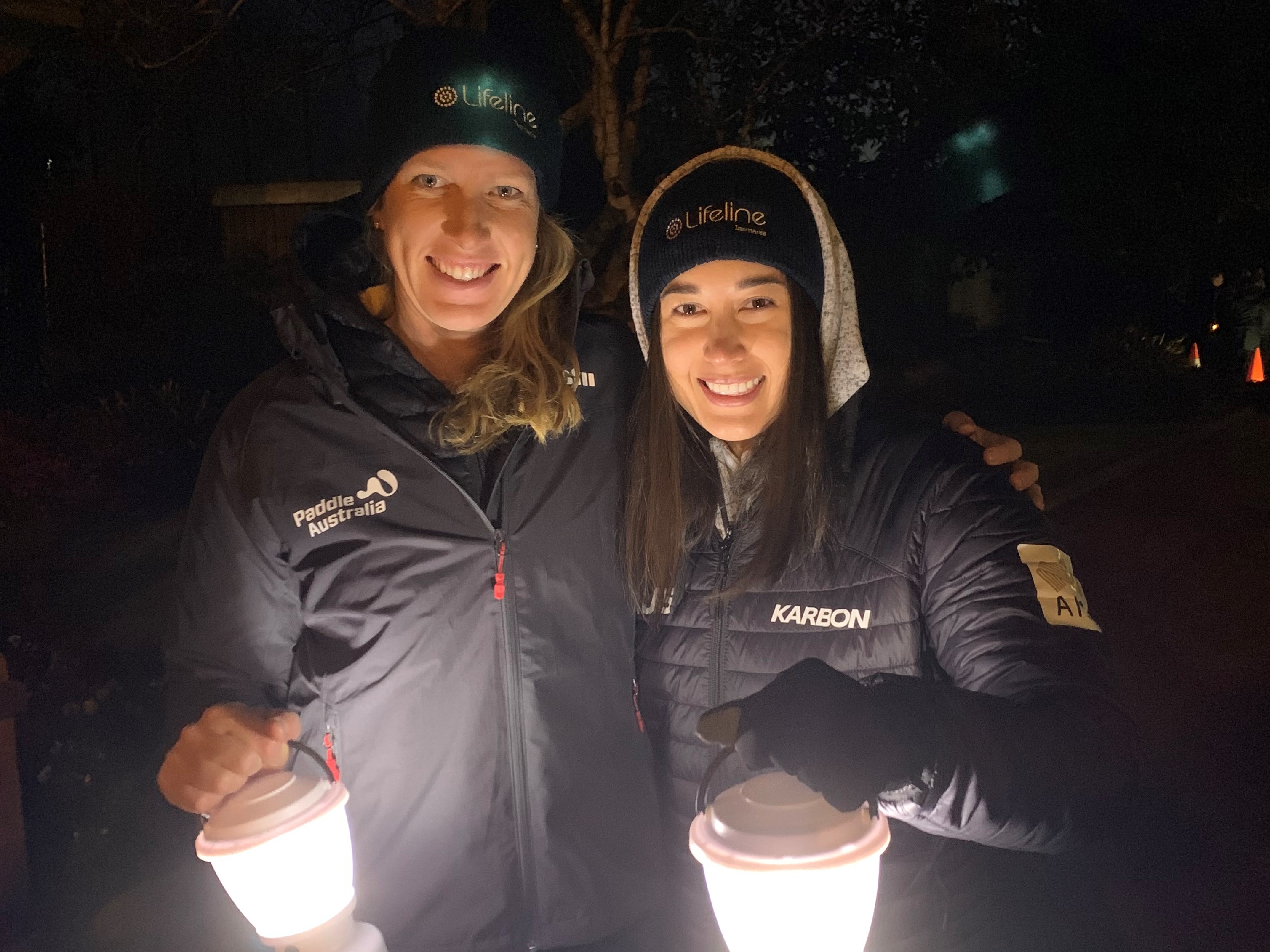 Jo Brigden-Jones and Belle Brockhoff at the Lifeline Out of the Shadows walk in Launceston, Tasmania.